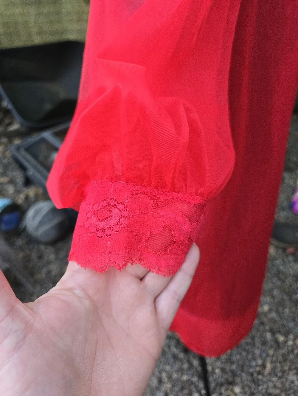 Vtg 60's Red Sheer Nylon Peignoir Robe and Slip Dress Coquette PinUp Old Glamour - Picture 10 of 12